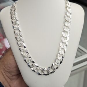 925 Sterling Silver Cuban Curb Diamond Cut Chain 13.2 mm 20 Inch